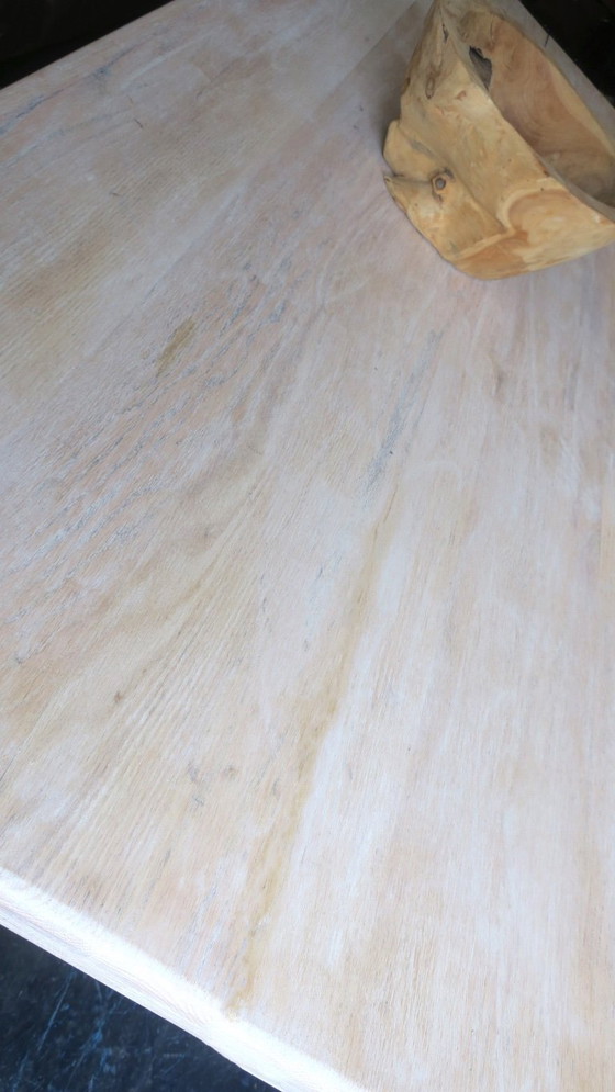 Image 1 of Large Brutalist Limed Oak Trestle Table 1940s