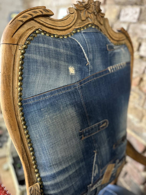 Poltrona Vintage Unica in Denim – Stile Luigi XV Restaurato – Poltrone, Wood, Textile (photo 7 of 12)