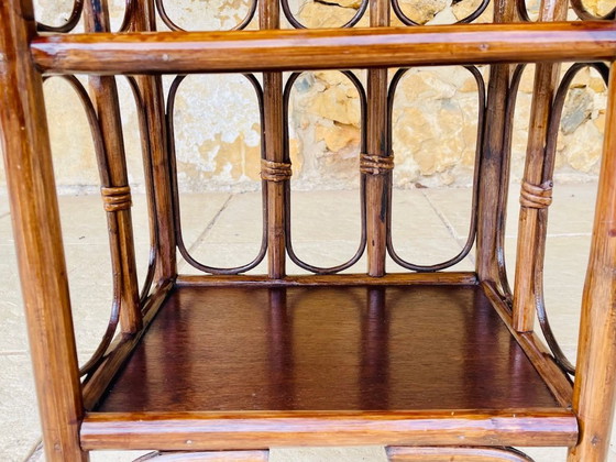 Image 1 of Vintage bamboe en rotan 3-laags plank, jaren 60