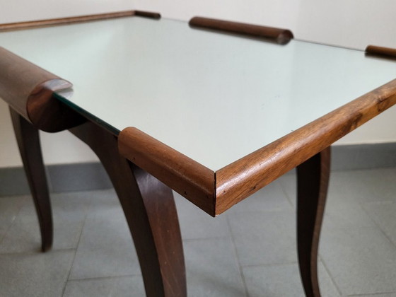 Image 1 of Vintage Art Deco Coffee Table/Side Table in Walnut, Oak & Glass with Mirror, 193040