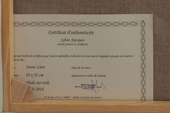 Image 1 of Junger Löwe, Öl auf Leinwand von Sylvie AJACQUES
