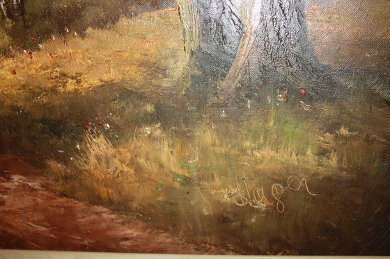 Image 1 of Herbert Hager XX secolo "Paesaggio autunnale ai margini del bosco", dipinto a olio