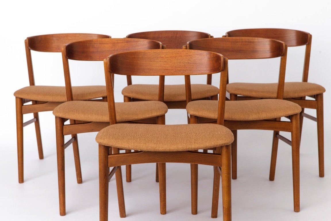 Set of 6 Danish Mid Century Dining Chairs – Farstrup Model 206, Teak Wood Chairs 1960s, Vintage Scandinavian Dining Chairs