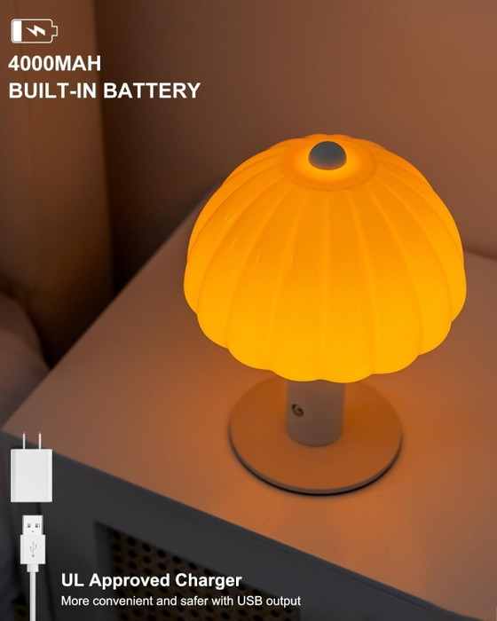 Oranje/Wit LED Tafellamp, Tactiel, USB-C Oplaadbaar, Dimbaar, Tafellampen, Aluminium, Glas, Scandinavian (foto 2 van 12)