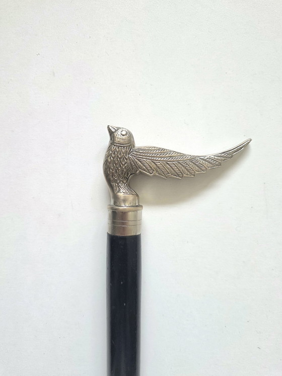 Elegant Silver-Plated 'Dove in Flight' Walking Cane – Solid Wood Shaft – Decorative Objects, Brass (photo 3 of 14)