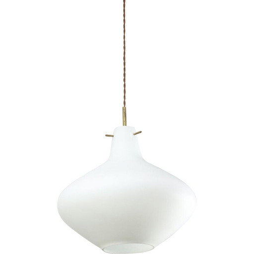 Vintage pendant lamp in brass and opaline glass, Italy