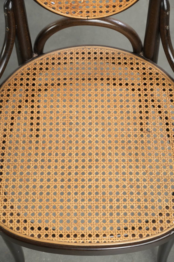 6x Original Vintage Thonet Long John Design Dining Chair / Bistro Chair With Webbing – Wood, Klassiek (photo 7 of 17)