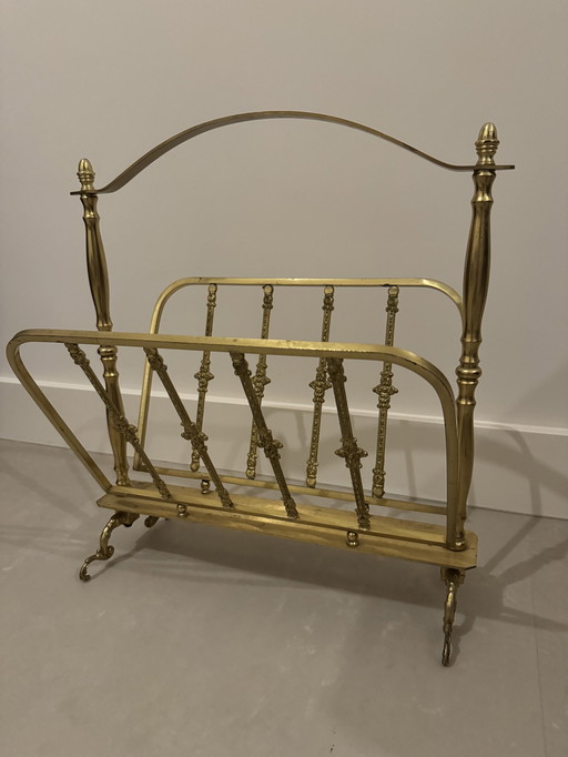 Vintage French Neoclassical Brass Magazine Rack