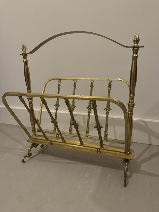 Image 1 of Vintage French Neoclassical Brass Magazine Rack