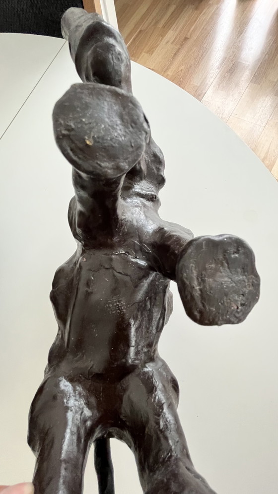 Image 1 of Set di due statue di animali vintage in pelle - Ippopotamo e Rinoceronte - nello stile di Omersa