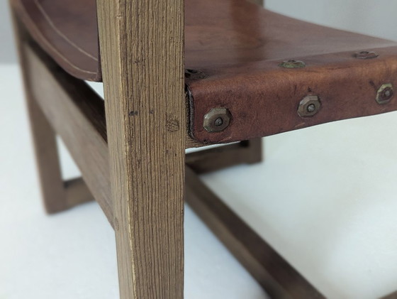 Image 1 of Spaanse Brutalistische Leren Fauteuil van Biosca, 1950