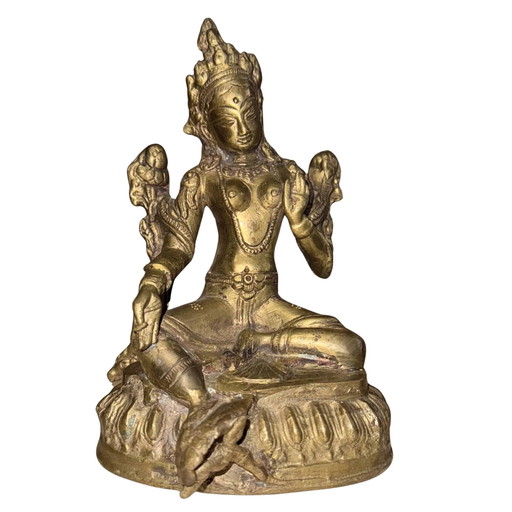Massieve Vintage Groene Tara (Shyama Tara) – Midden 20e Eeuw – Verguld Brons – 17 cm / 1,3 kg