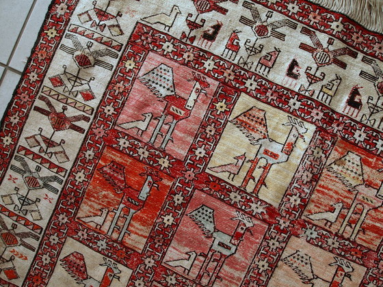 Image 1 of Handmade vintage Persian Sumak silk kilim 4.1' x 6' (125cm x 183cm) 1960s - 1C483