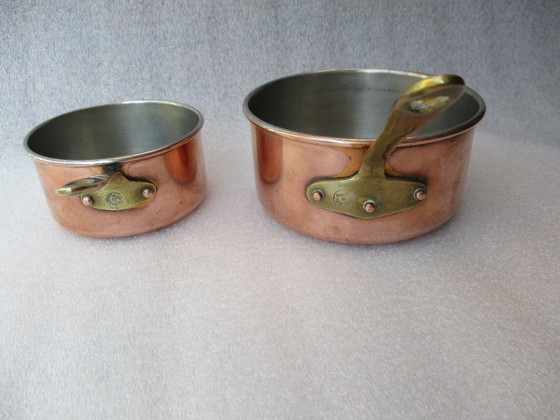 Image 1 of Cacerolas de cobre, juego de dos, marcadas made in Portugal, 1980.
