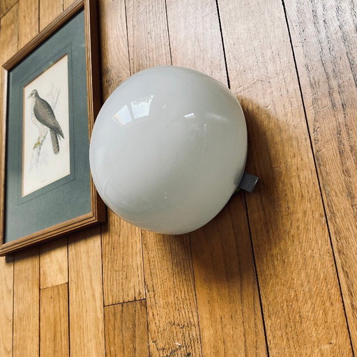 Small semi-spherical half-moon wall or ceiling light, 14 cm, white opaline glass