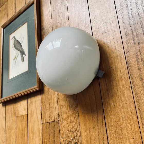 Image 1 of Small semi-spherical half-moon wall or ceiling light, 14 cm, white opaline glass