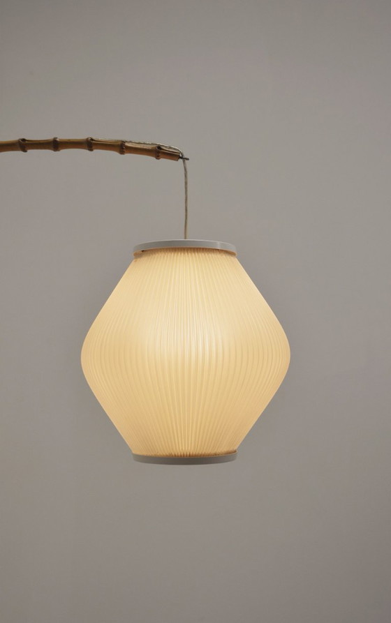 Image 1 of Danish wall lamp with wooden arch and pearl shade lampshade, 1960s