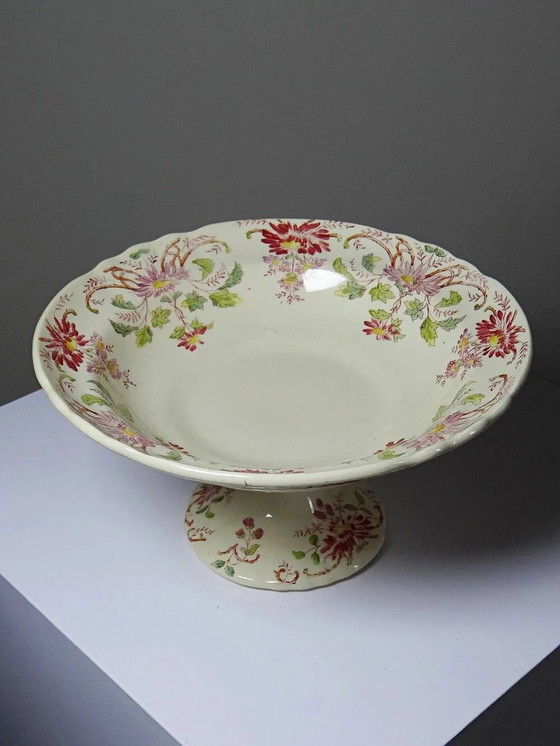 Zeldzame antieke grote compotier Longchamp Terre de Fer model Daisies polychroom – Schalen, Porselein (photo 4 of 14)
