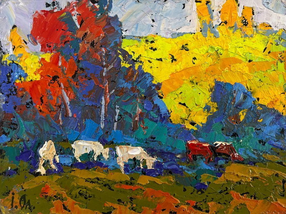 Image 1 of Original Oil Painting Summer Nature Landscape In the shade of trees is peace of mind