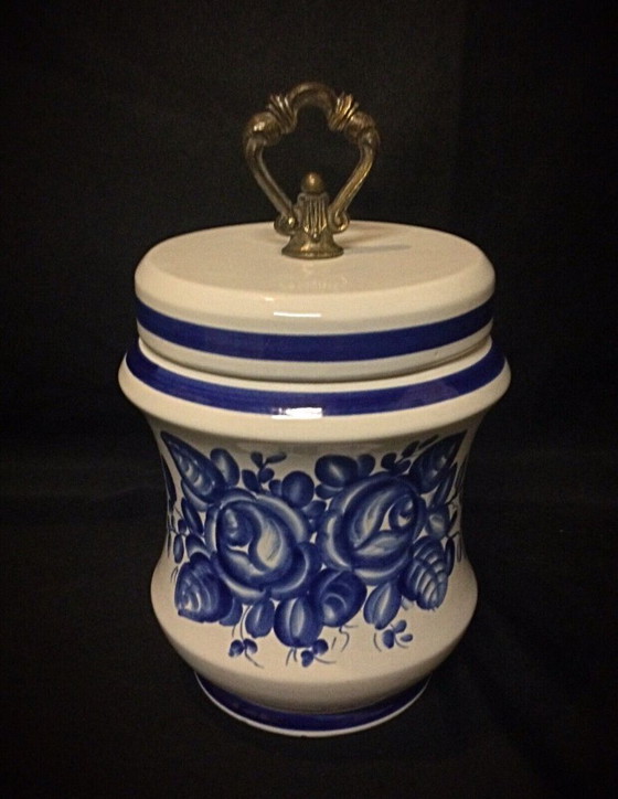 Image 1 of Antique Blue Floral Faience Funeral Urn - Macabo Design, 20th Century - 2Y20