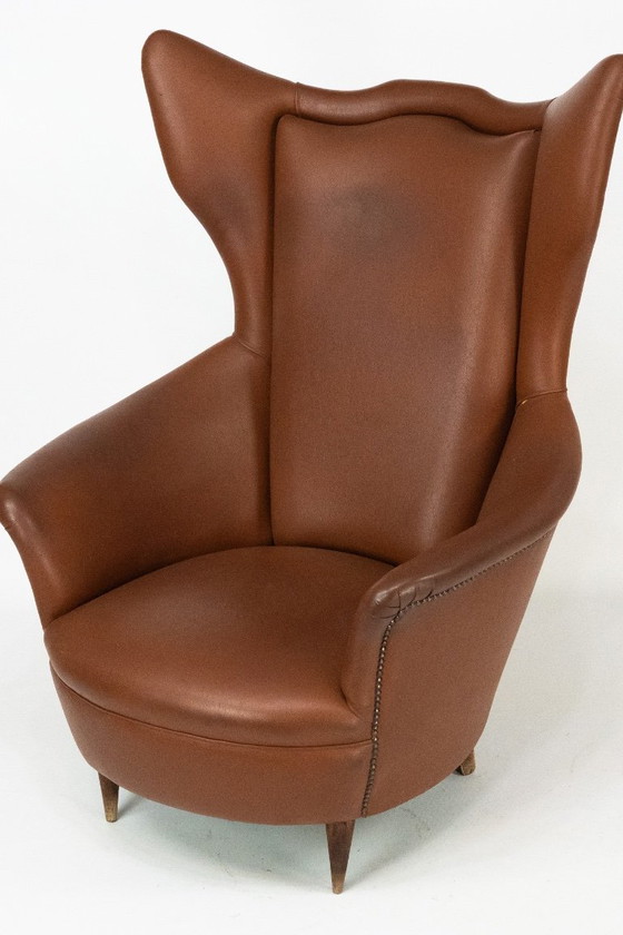 Image 1 of Italiaanse Mid-Century Wingback Fauteuil in Kunstleer, jaren 50