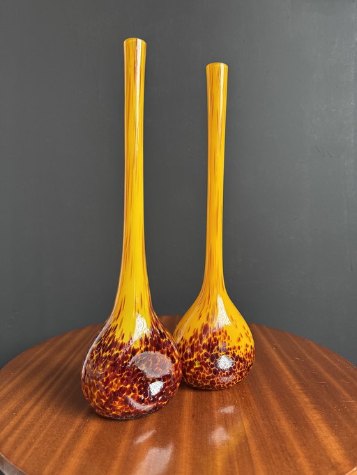 Art Nouveau yellow glass paste vases