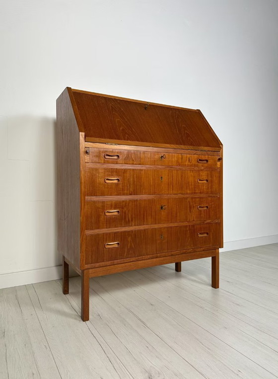 Image 1 of Vintage Mid Century Deense teakhouten secretaire jaren 60