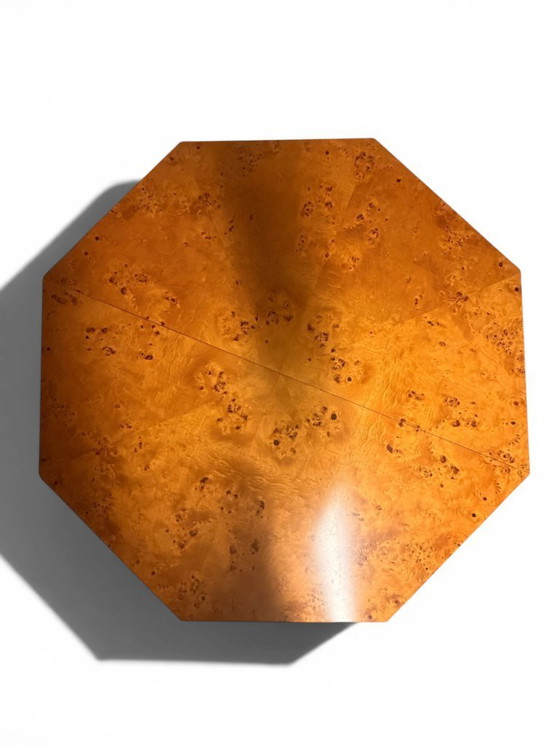 Image 1 of Mario Sabot Extendable Dining Table - Burl Wood & Metal (1970s)