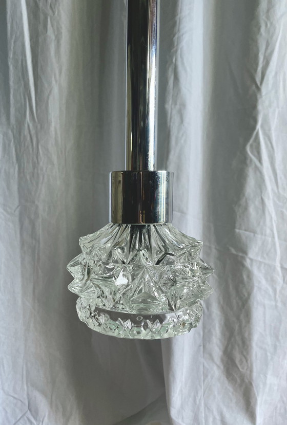 Image 1 of Lampada a sospensione in cromo e vetro stampato, anni '70