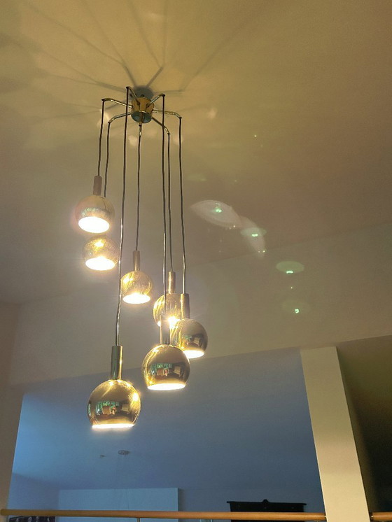 Image 1 of Lampada a sospensione vintage in ottone a cascata in stile spaziale