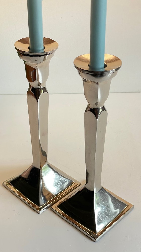 Image 1 of Coppia di candelieri vintage in fusione di alluminio cromato