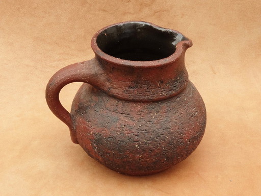 Gerhard Liebenthron, roodbruine, ruwe patroon, Studio Céramique, pot, vase, 1976