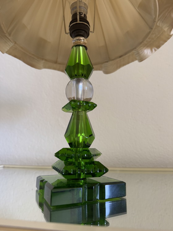 Image 1 of Art Deco emerald crystal lamp