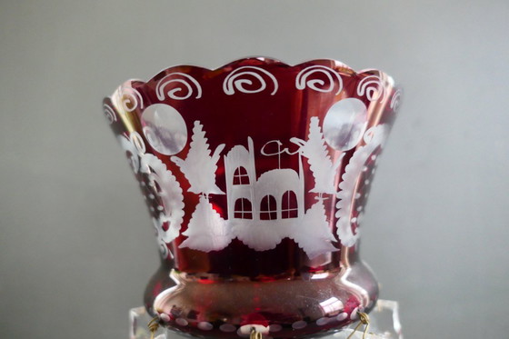 Image 1 of Lustre ancien Egermann rouge rubis, vase en cristal