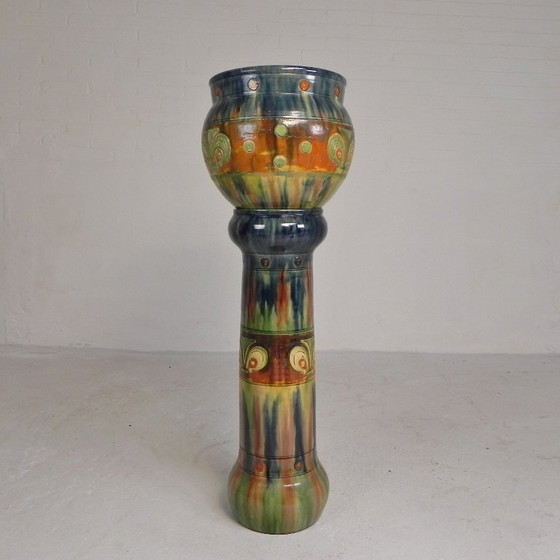 Image 1 of Flemish flowerpot on pedestal, ceramic, 1920s
