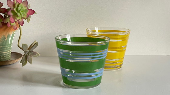 Image 1 of Pair of vintage screen-printed glass planters