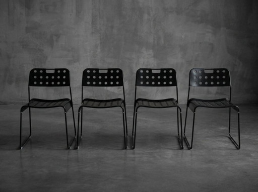 4 Original Vintage Black Omstak Chairs by Rodney Kinsman (Black Frame) – Bieffeplast, eetkamerstoelen, Metal (photo 2 of 21)