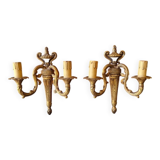 Paar Louis XVI Bronze Wandleuchten