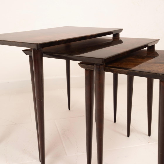 Aldo Tura Mid Century Parchment Nesting Tables Model 764 Tura Milano Italy 1950 – Side tables, Leather (photo 17 of 19)