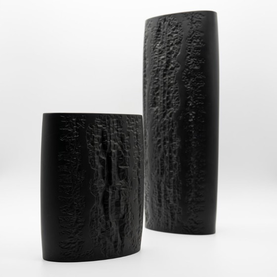 Image 1 of Rare Martin Freyer Rosenthal Bisque Porcelaine Noire Vase Duo Brutalist Op-Art