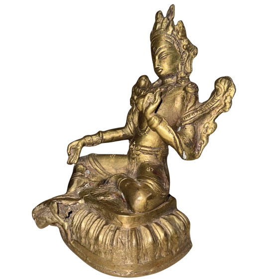 Massiccia Tara Verde Vintage (Shyama Tara) – Metà XX Secolo – Bronzo Dorato – 17 cm / 1,3 kg – Sculture (photo 8 of 10)