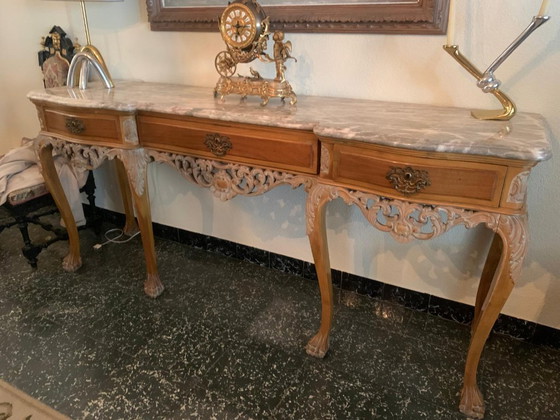 Große Konsole im Louis-XV-Stil mit Marmor – Konsolen, Holz (photo 7 of 7)