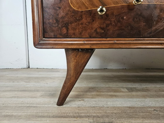 Image 1 of 1950s chest of drawers with glass top, maple workmanship and brass knobs