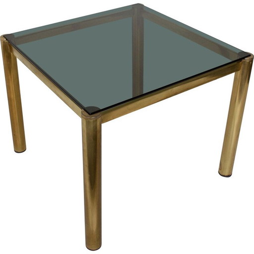 Viereckiger Couchtisch, Rauchglas und Messing, 1980
