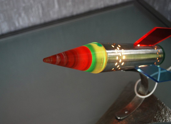 Image 1 of Rocket lamp, Red Yellow Blue made of stainless steel 1970s Space age, handmade