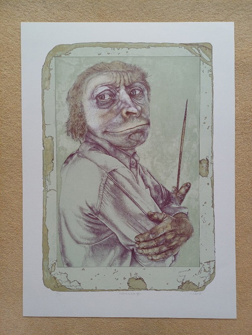 Reiner Schwarz, „Ich als malender Affe“, Lithografie