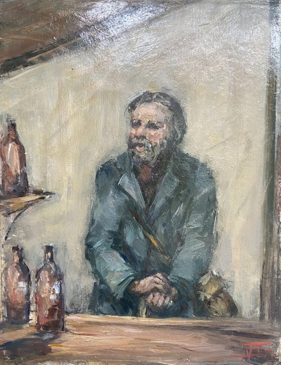 Image 1 of Expressionist Portrait of a Bearded Man, Signed & Dated ’73, Oil on Panel, Vintage Gilt Frame