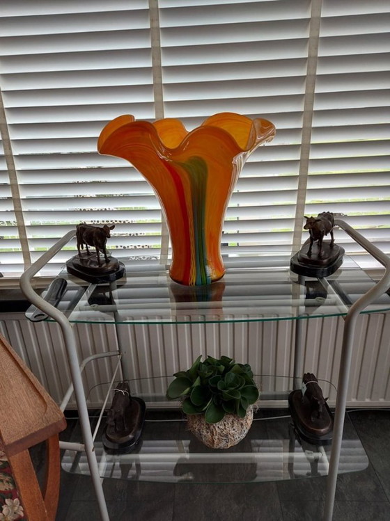 Image 1 of Murano stijl oranje grote glazen vaas 