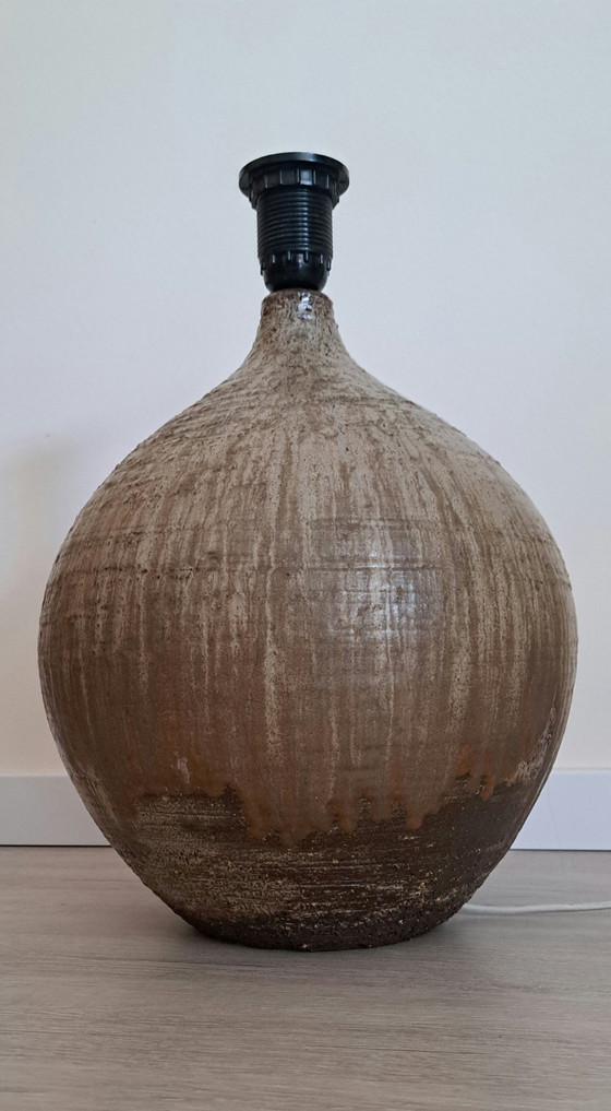Krösselbach XL Ceramic Table Lamp – 1970s Mid-Century Studio Pottery With Linen Shade – Stehleuchten, Canvas (photo 7 of 7)