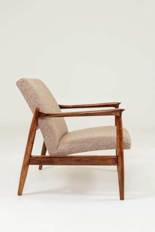  Vintage Armchair by Edmund Homa GFM 64, Tweed Upholstery, Poland, 1960s Refurbished MCM Design